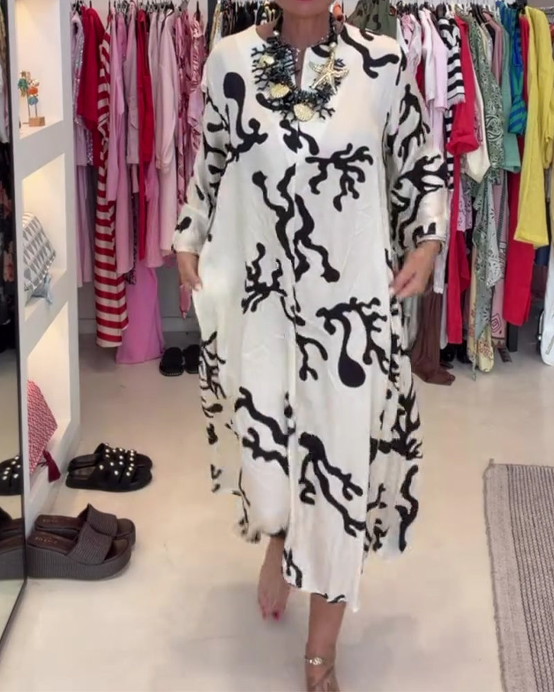 Long Sleeve Vintage Print Dress