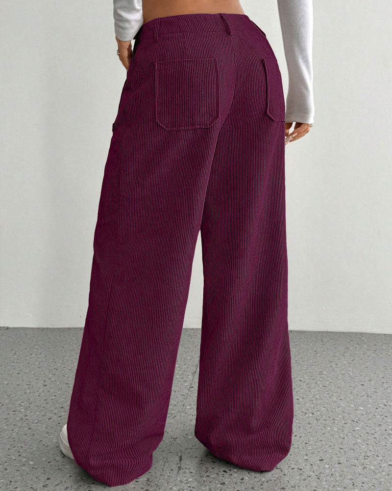 Front Back Pocket Solid Straight Leg Long Pant