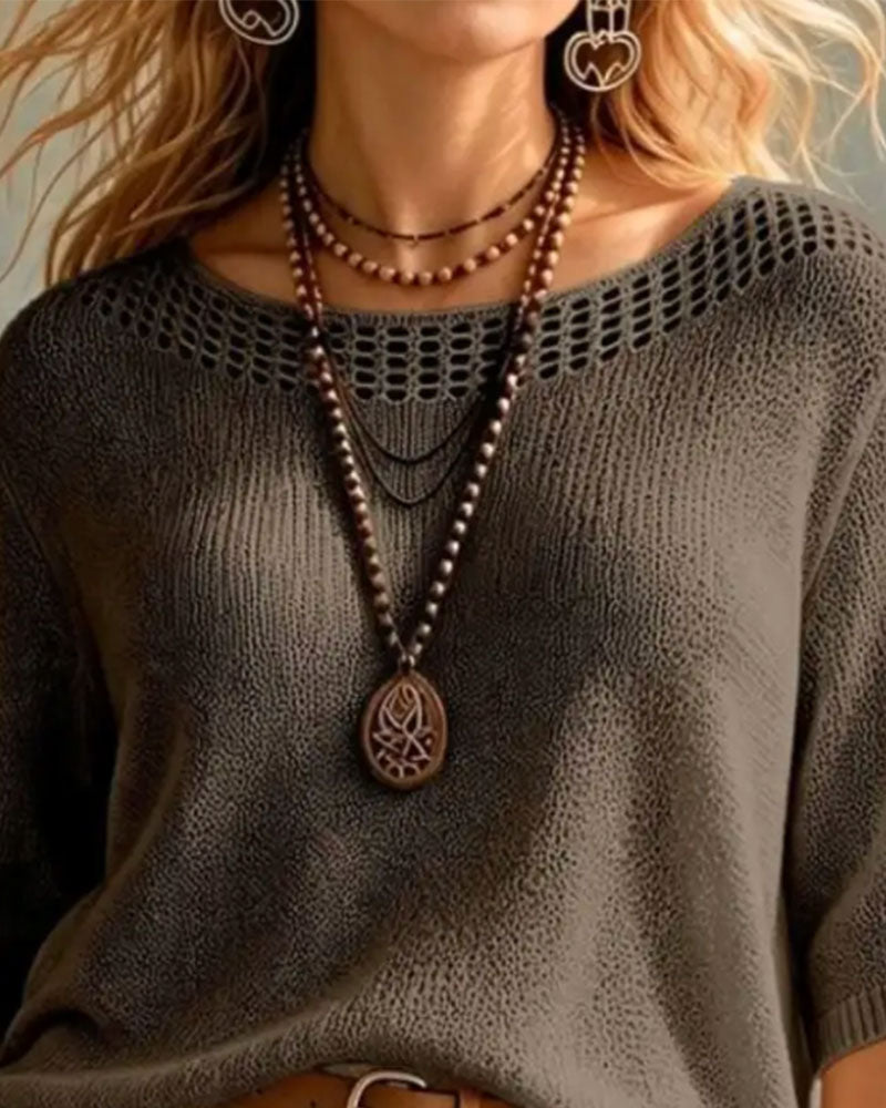 Round Neck Hollow Out Pullover