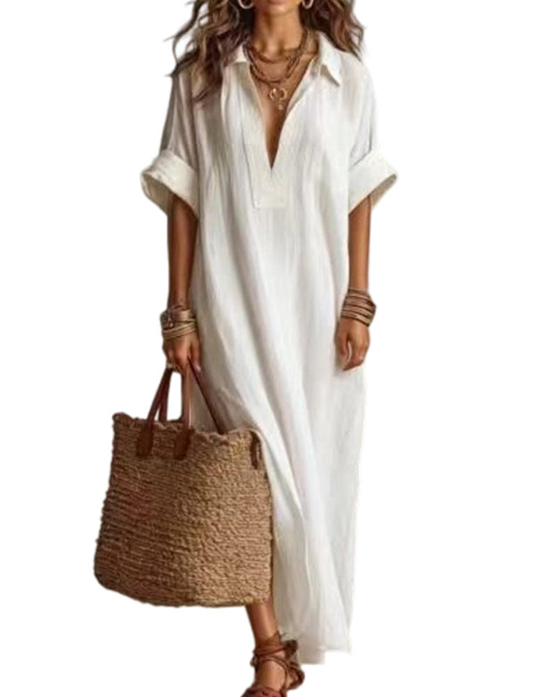 Loose Solid Short Sleeve Maxi Dress