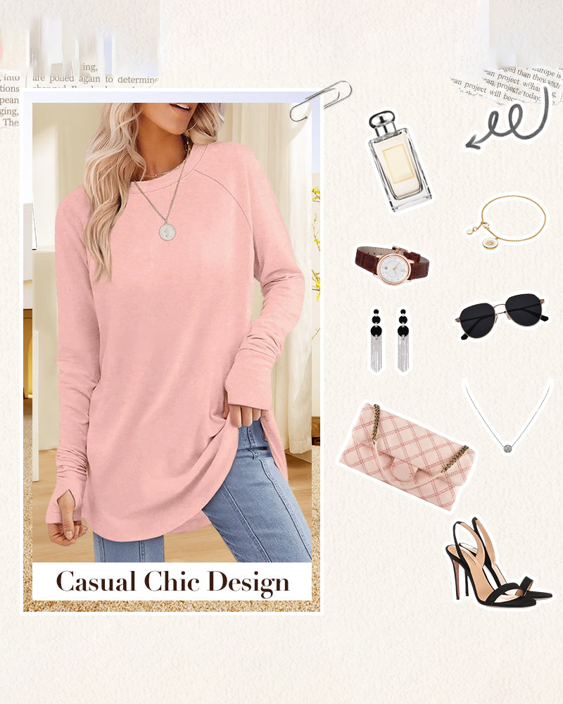 Crew Neck Raglan Colorblock Long Sleeve Top
