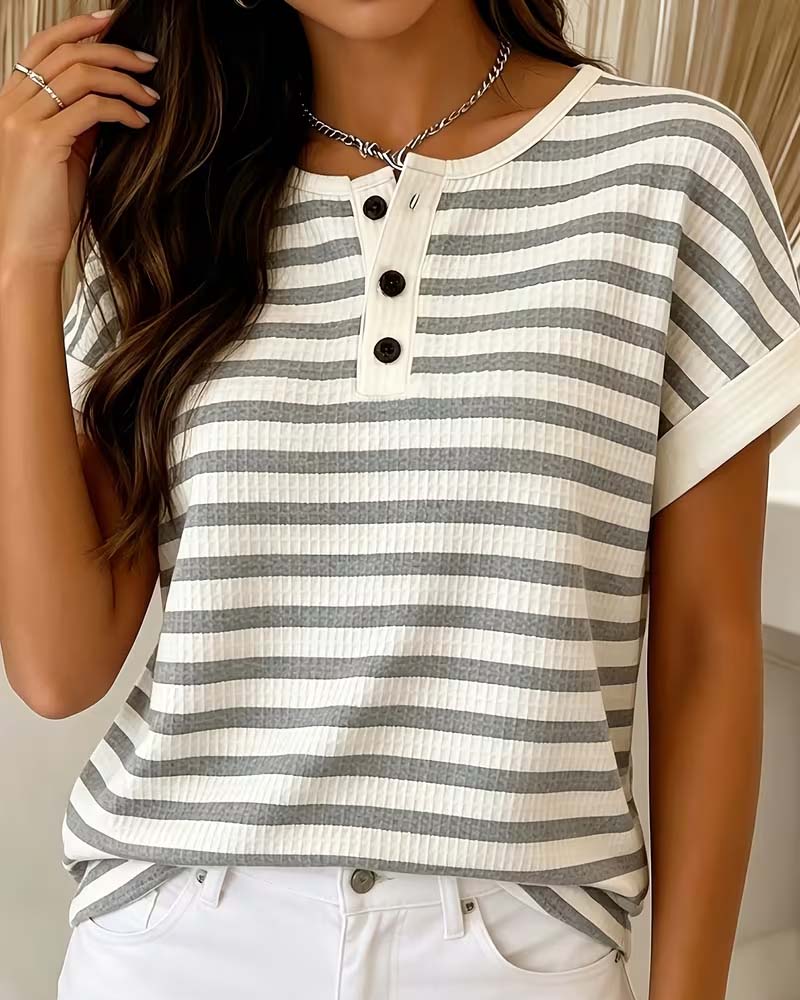 Striped Waffle Henley T-Shirt