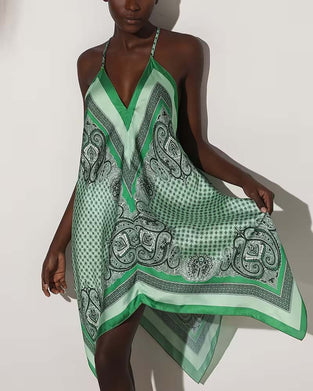 Irregular Draped Print Dress