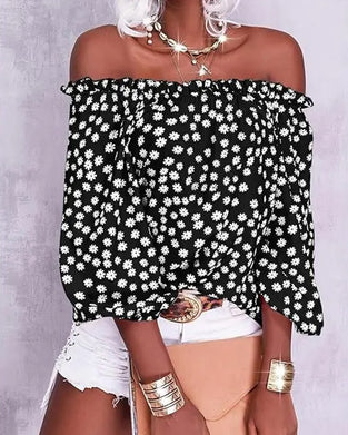 Women's Summer Off-Shoulder Floral Print Blouse