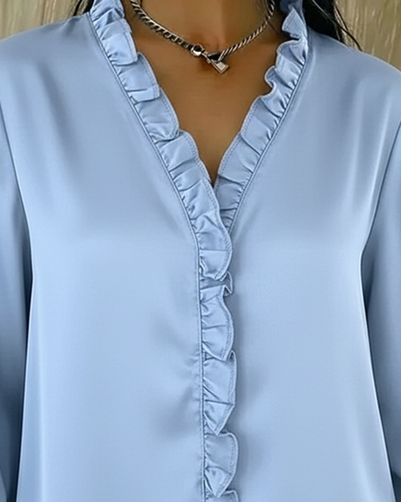 V-Neck Fashion Design Ruffle Blouse