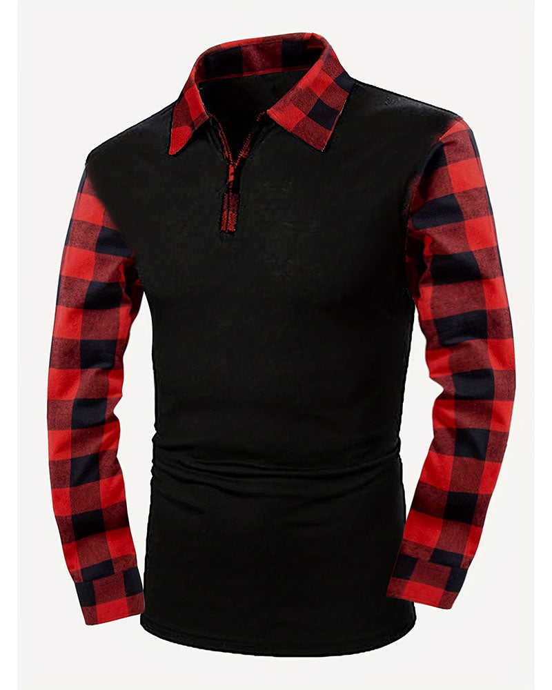 Half-Zip Plaid Spliced Top