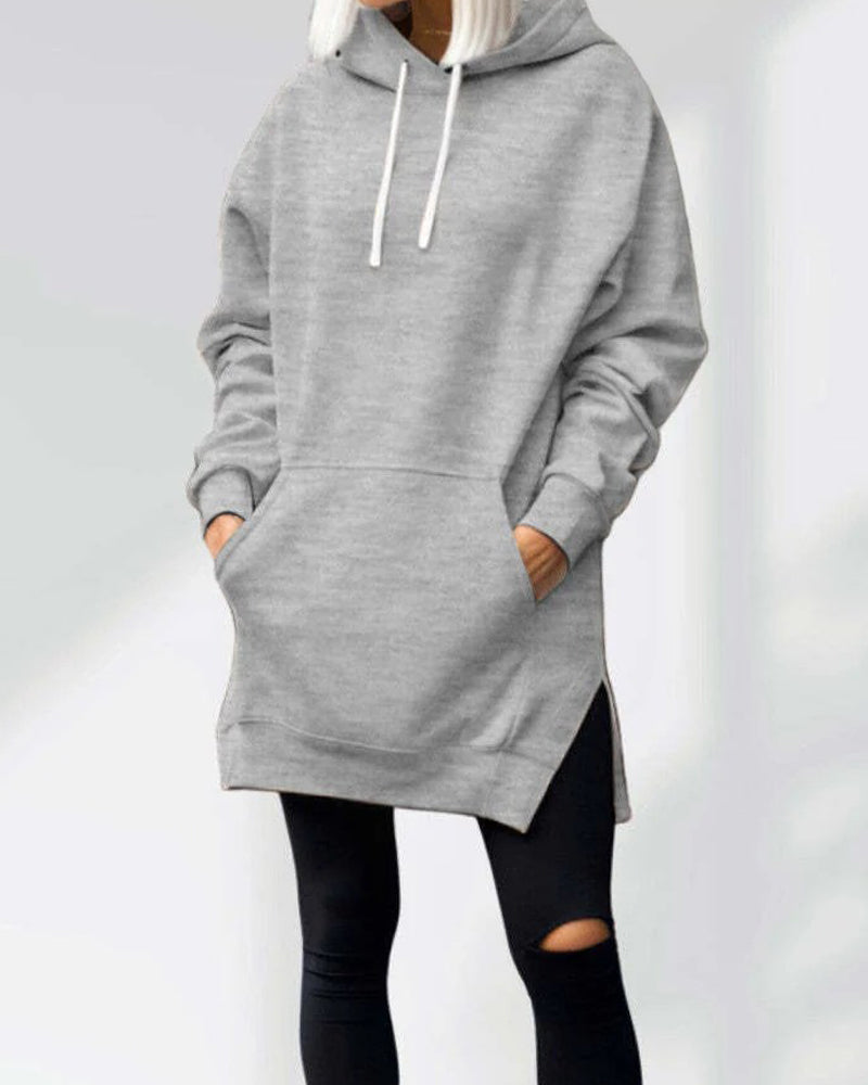 Solid Loose Fit Drawstring Hoodie