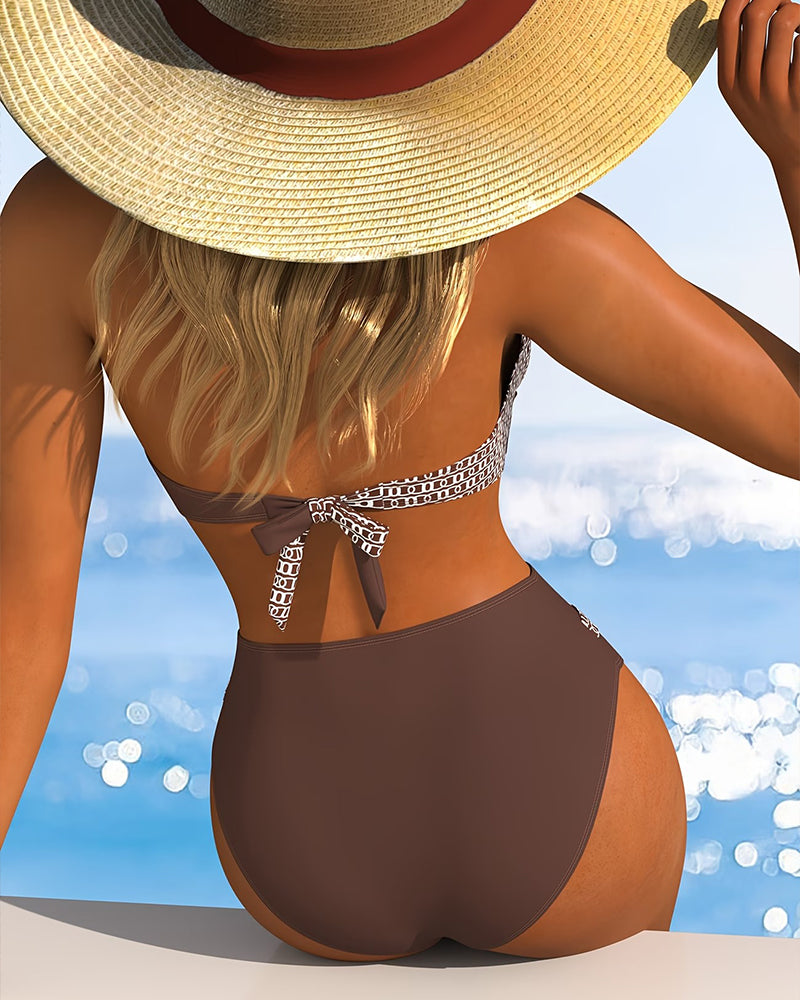 Halter Color Block Crisscross Bikini
