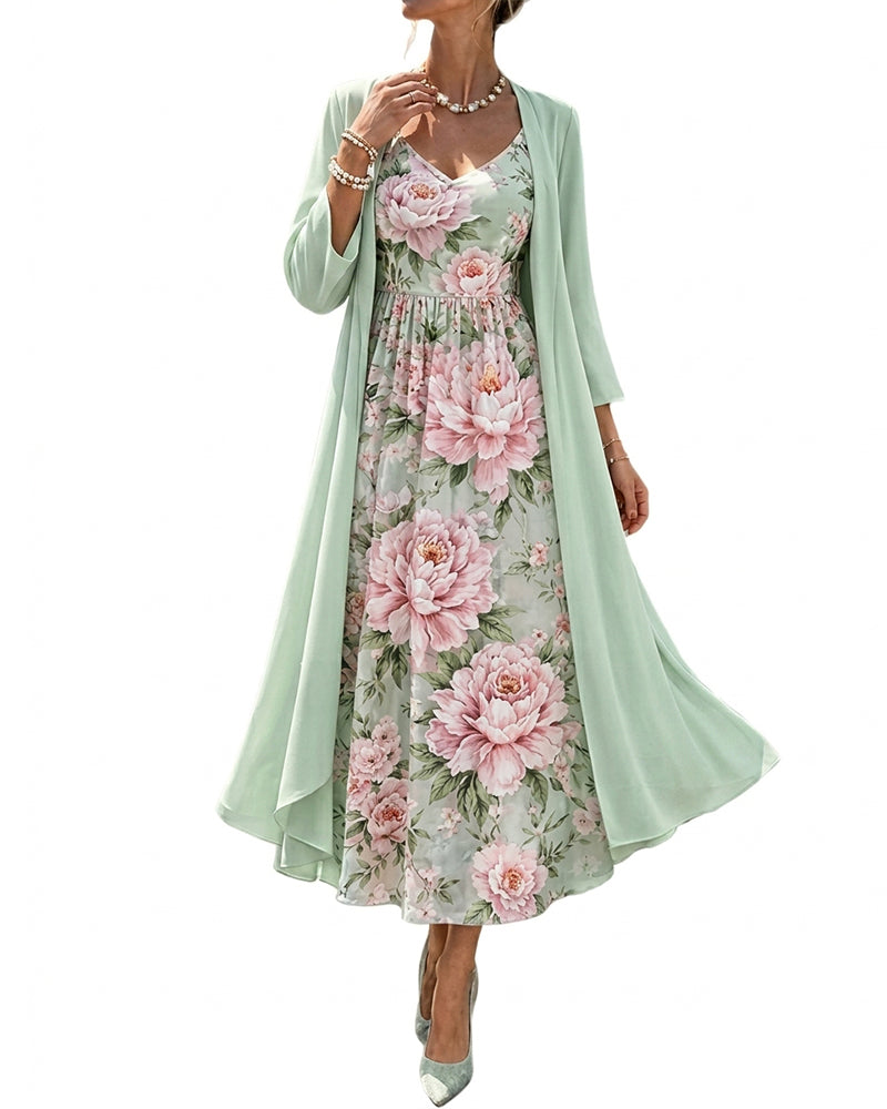 Floral Print Dress Two-Piece Set