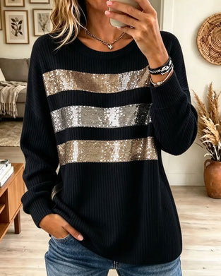 Horizontal Stripe Casual Long Sleeve Top