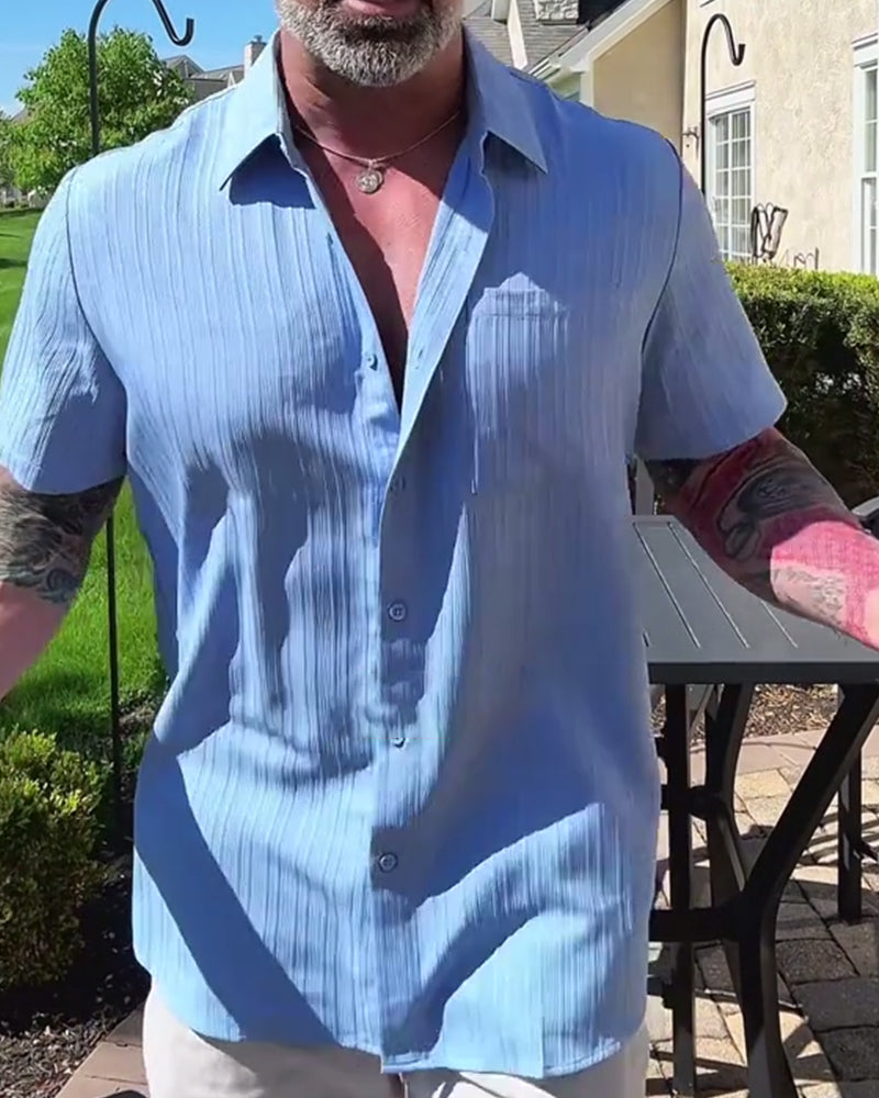 Solid-Color Short-Sleeve Casual Shirt