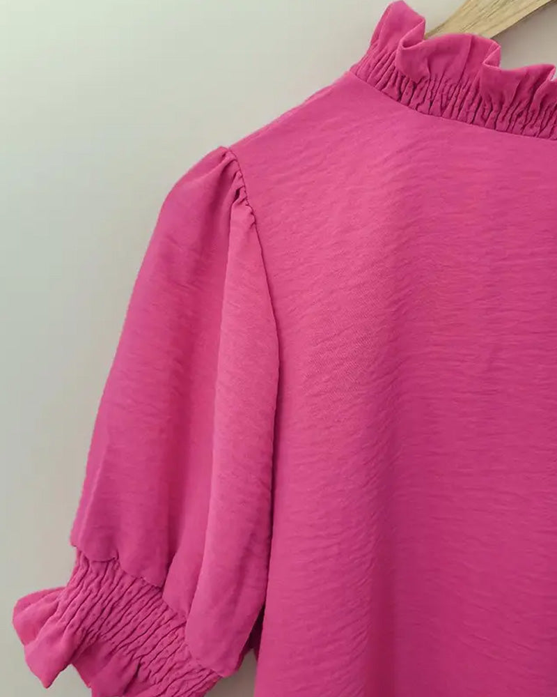 V-Neck Ruffled Short Sleeve Blouse