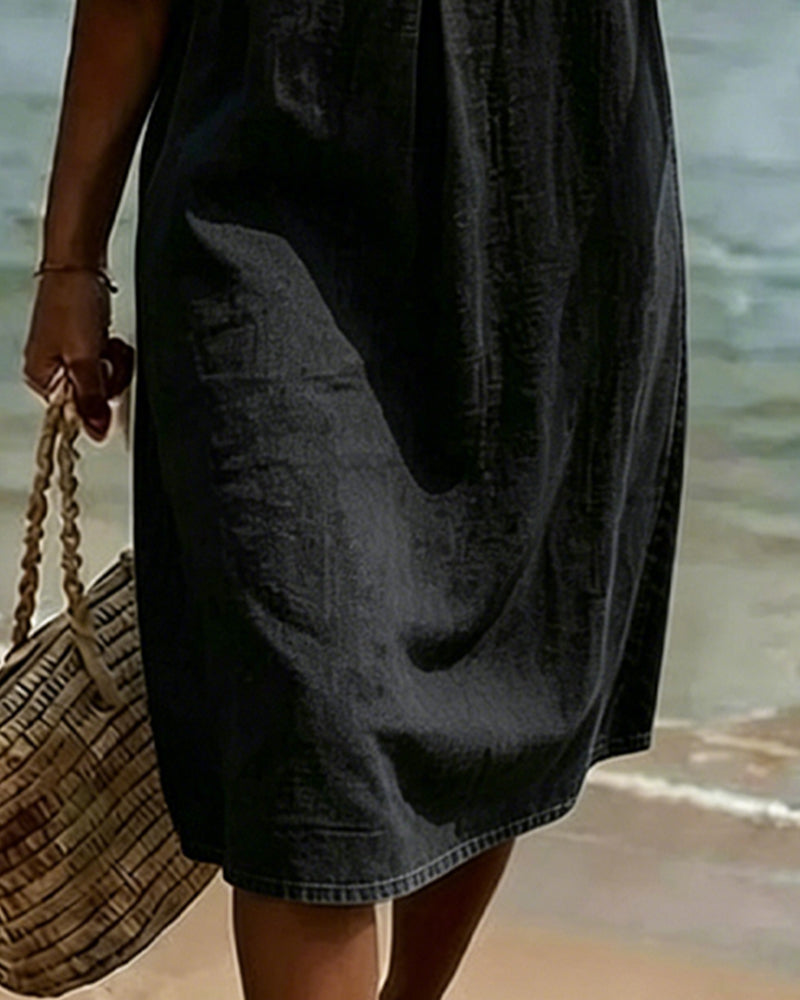 Lotus Leaf Sleeves Jeans Dress