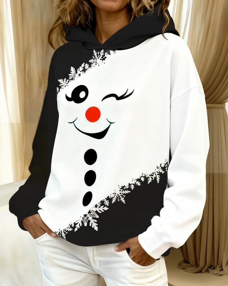 Long-Sleeved Printed Color-Blocked Hooded