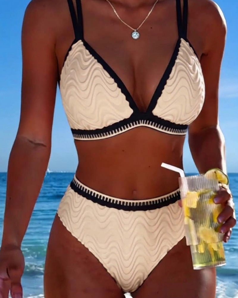 Color Block Double Strap Textured Bikini