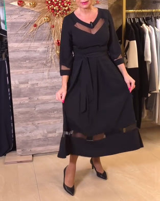 Fashion V-Neck Mesh Stitching Dress