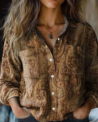 Vintage-Style Paisley Long-Sleeve Shirt