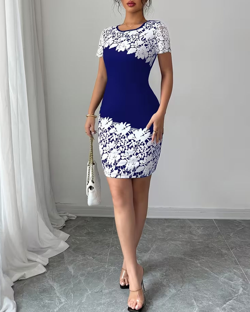 Lace Round-Neck Short-Sleeve Dress