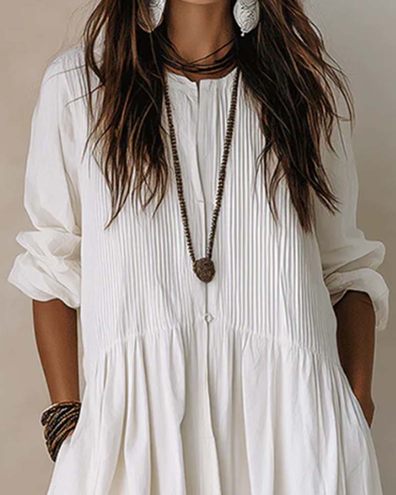 Crew Neck Full Skirt Ruched Dress