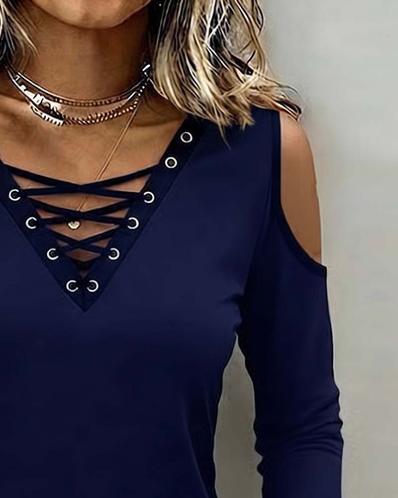 Off-Shoulder Cross Long Sleeve Top