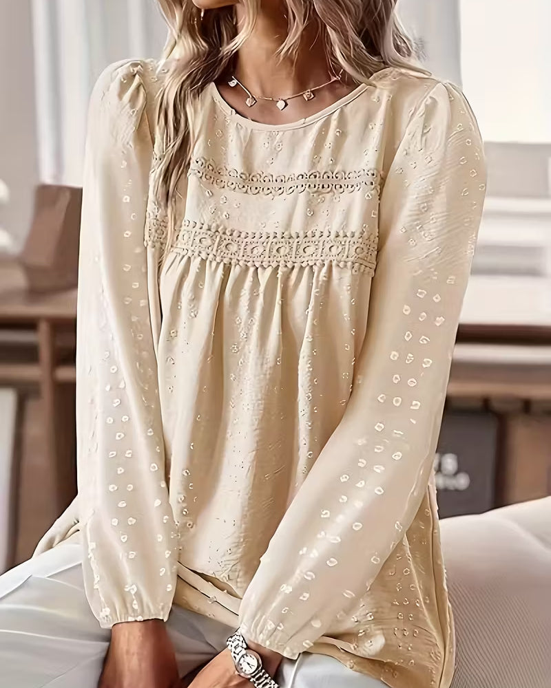 Lace Paneled Crew Neck Blouse