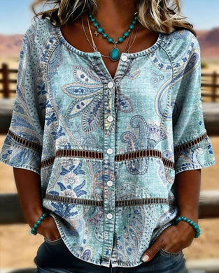 Paisley Print Three-Quarter Sleeve Shirt