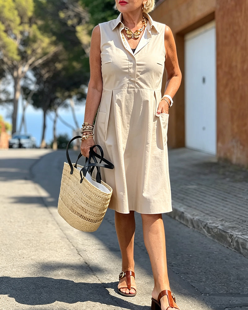 Shirt Collar Solid Color Dress