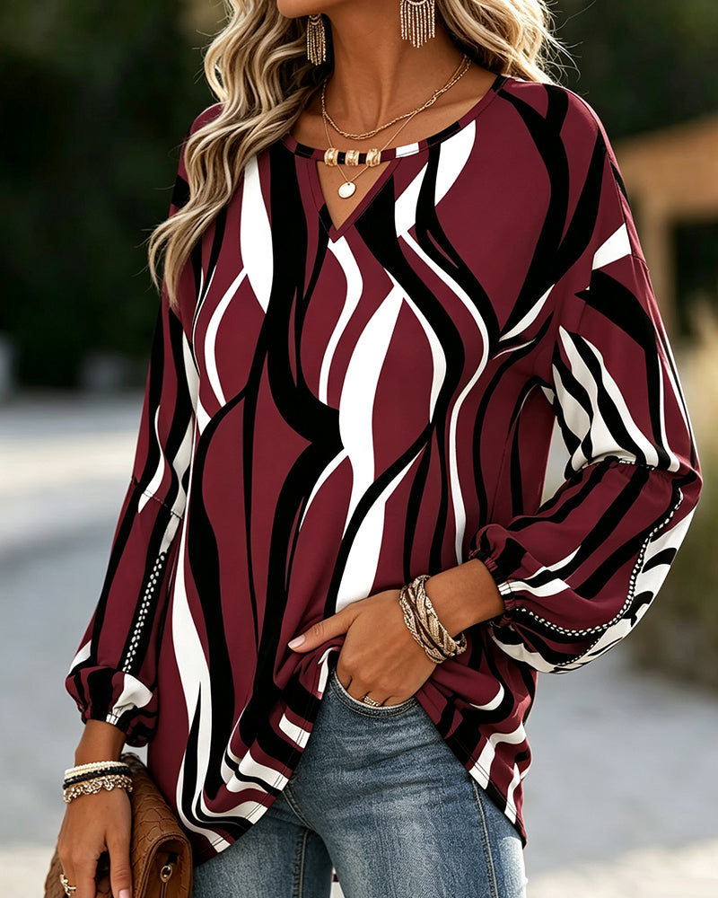 V-Neck Line Bubble Sleeve Blouse