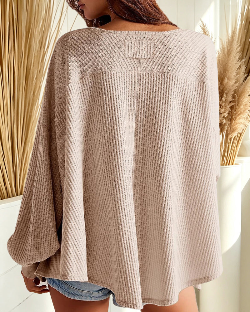 V-Neck Drop Shoulder Relaxed Blouse