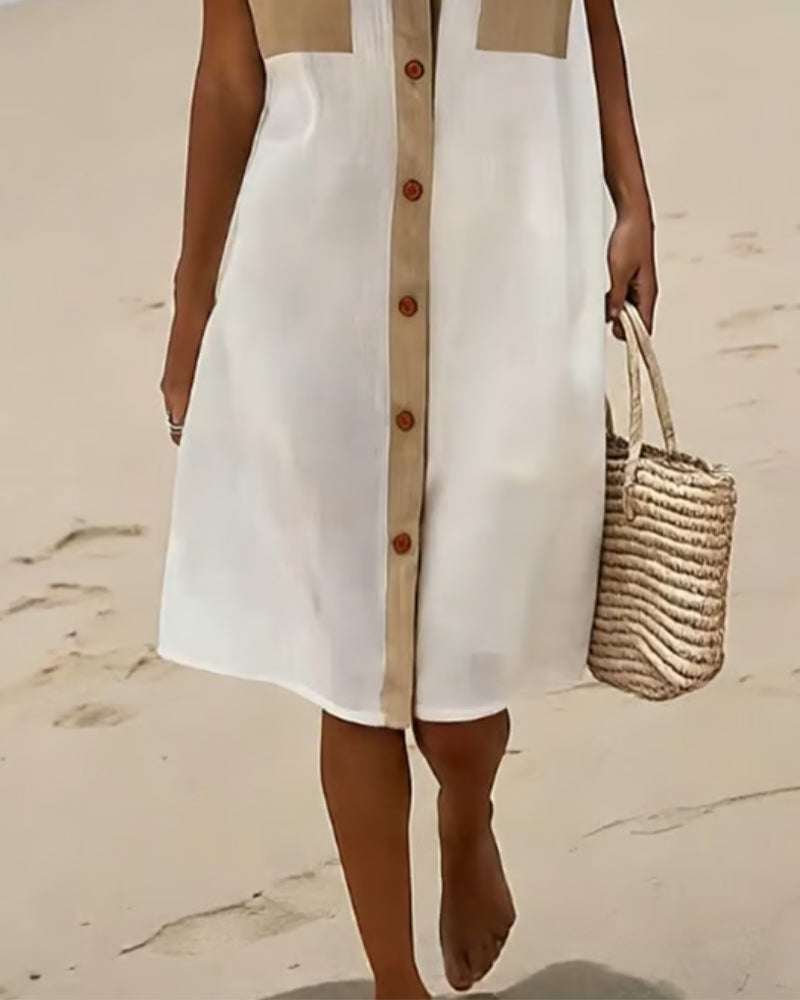 Color Block Sleeveless Shirt Midi Dress
