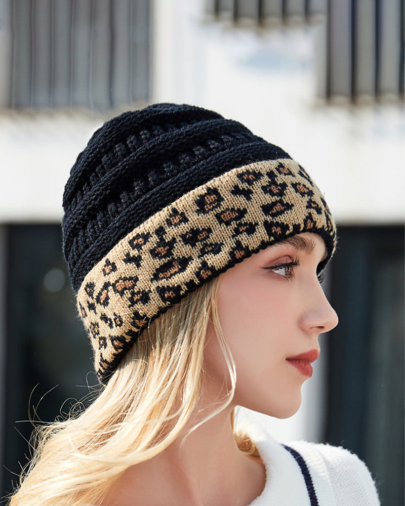Women Winter Beanie Hat Leopard Warm Earflap Cap