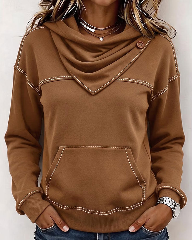 Stacked Collar Pocket Spliced Sweatshirt