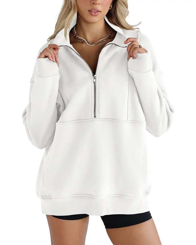 Solid Color Lapel Zipper Sweatshirt