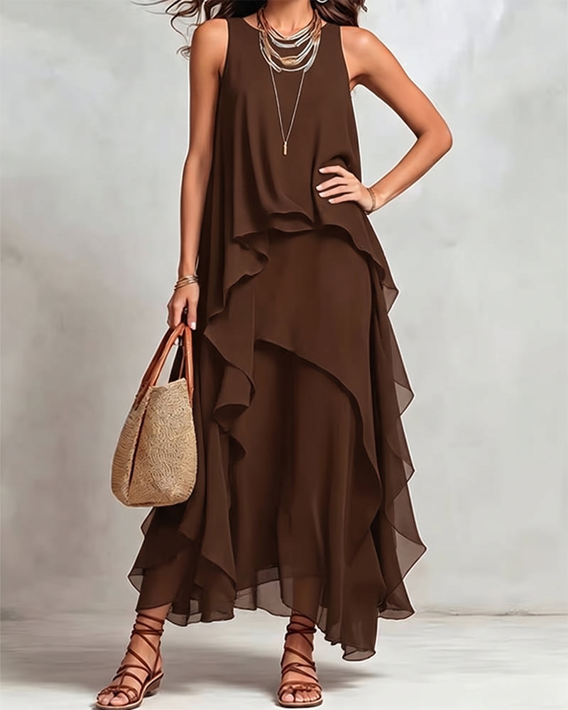 Crew Neck Sleeveless Irregular Dress