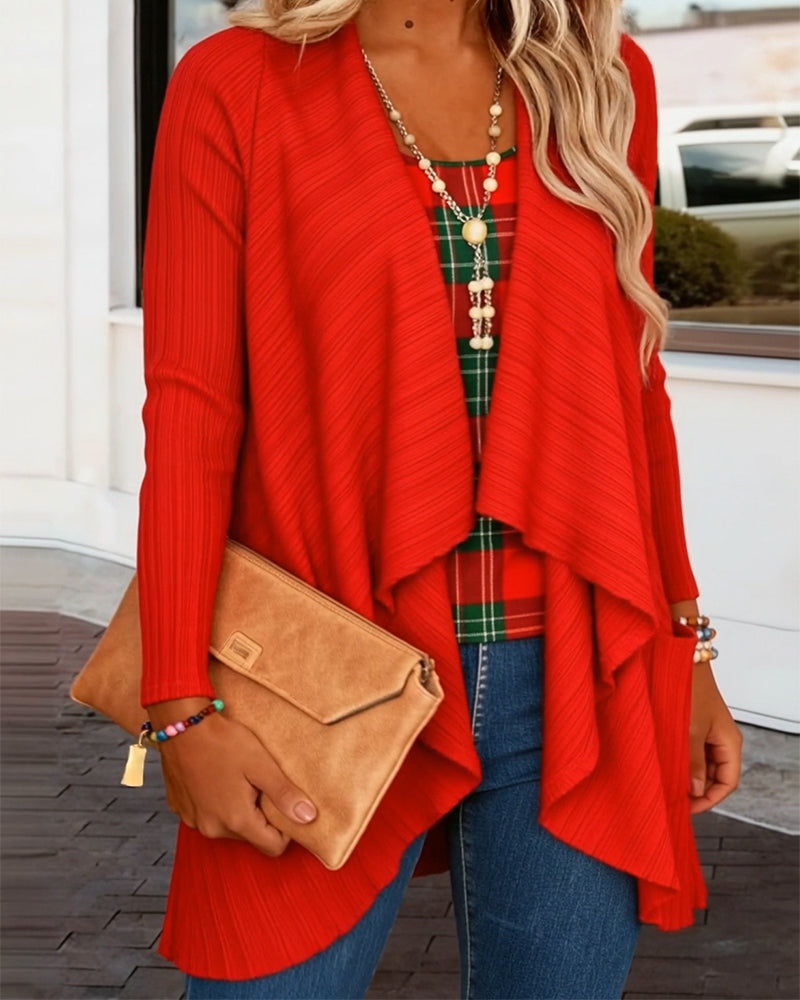 Ruffled Plaid Patchwork Faux Two-Piece Top