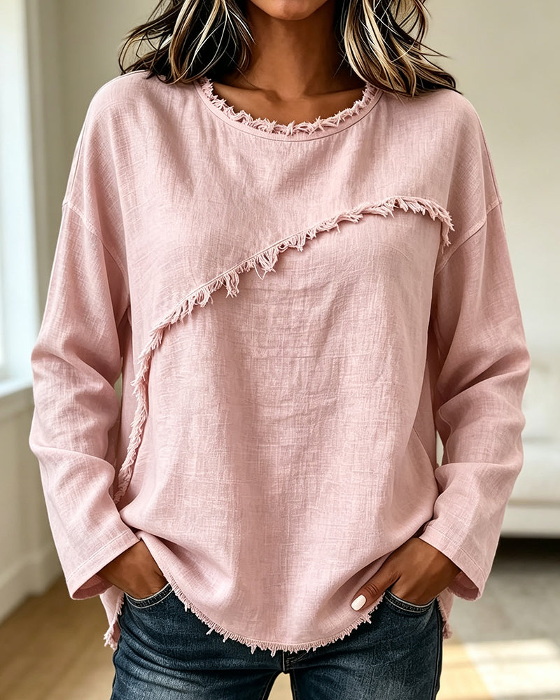 Crew Neck Solid Irregular Blouse