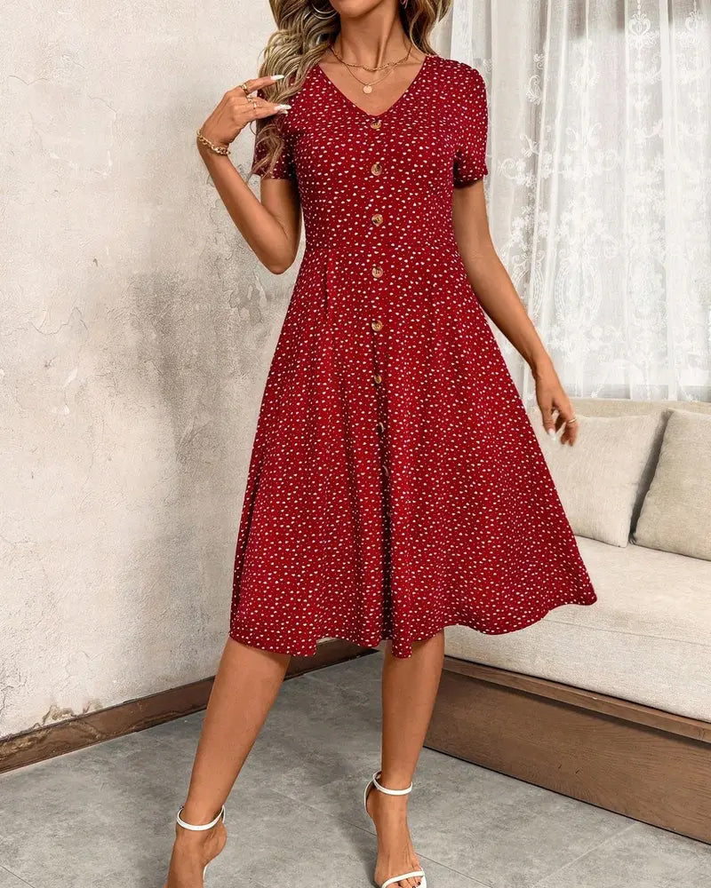 V-Neck Printed Short-Sleeved Dress