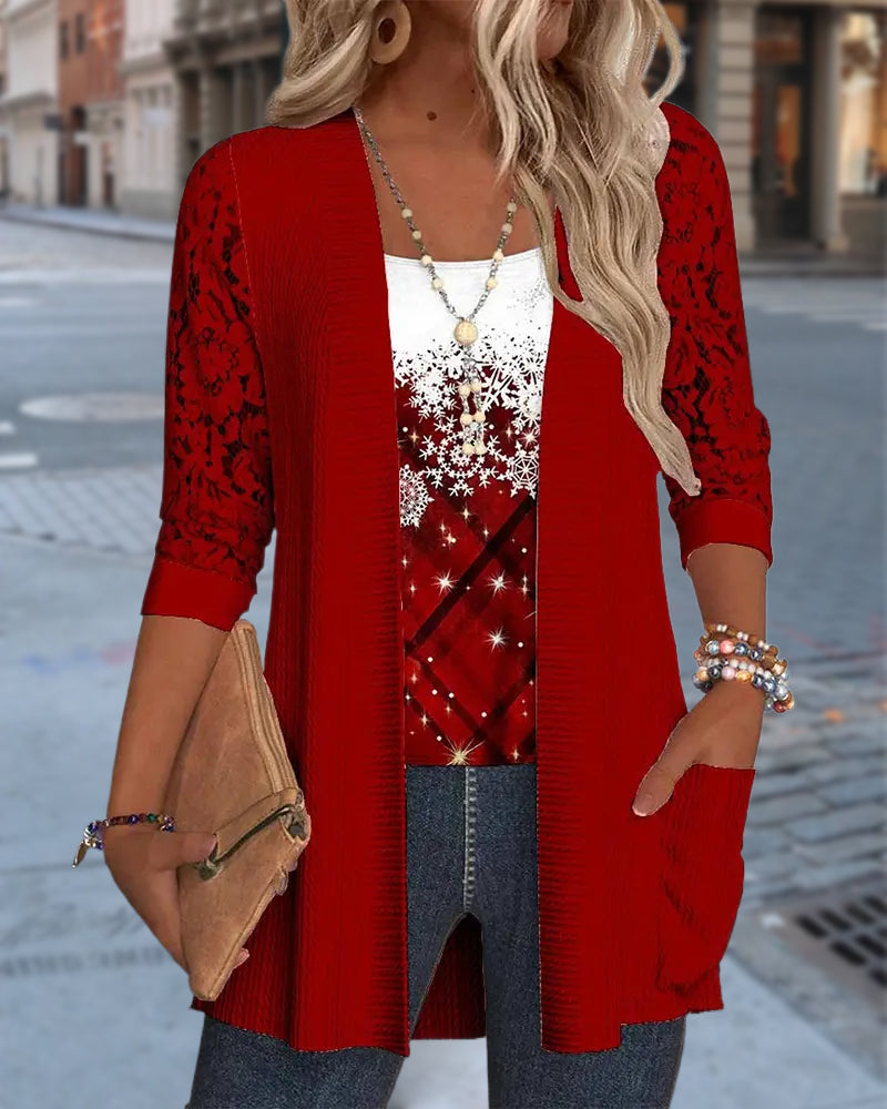 Mock Two-Piece Printed Knit Top