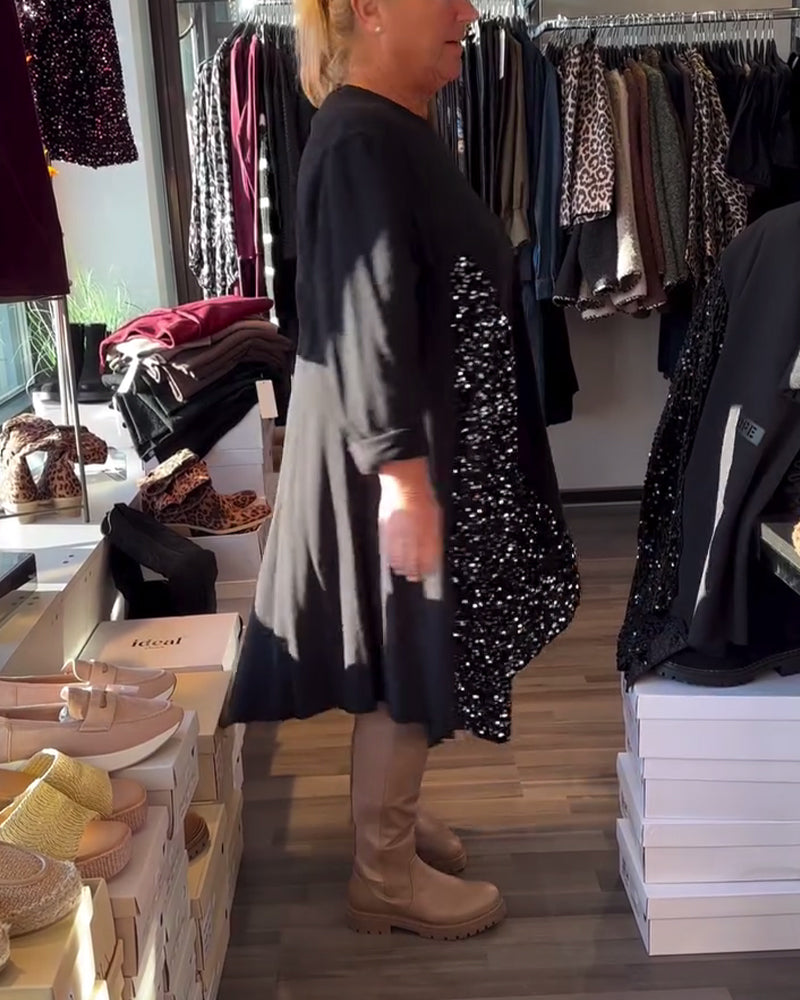 Sequin Panel Crew Neck Dress