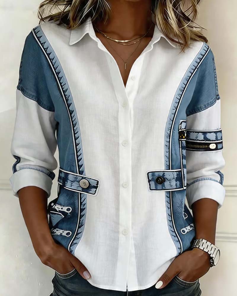 Patchwork Contrast Lapel Shirt