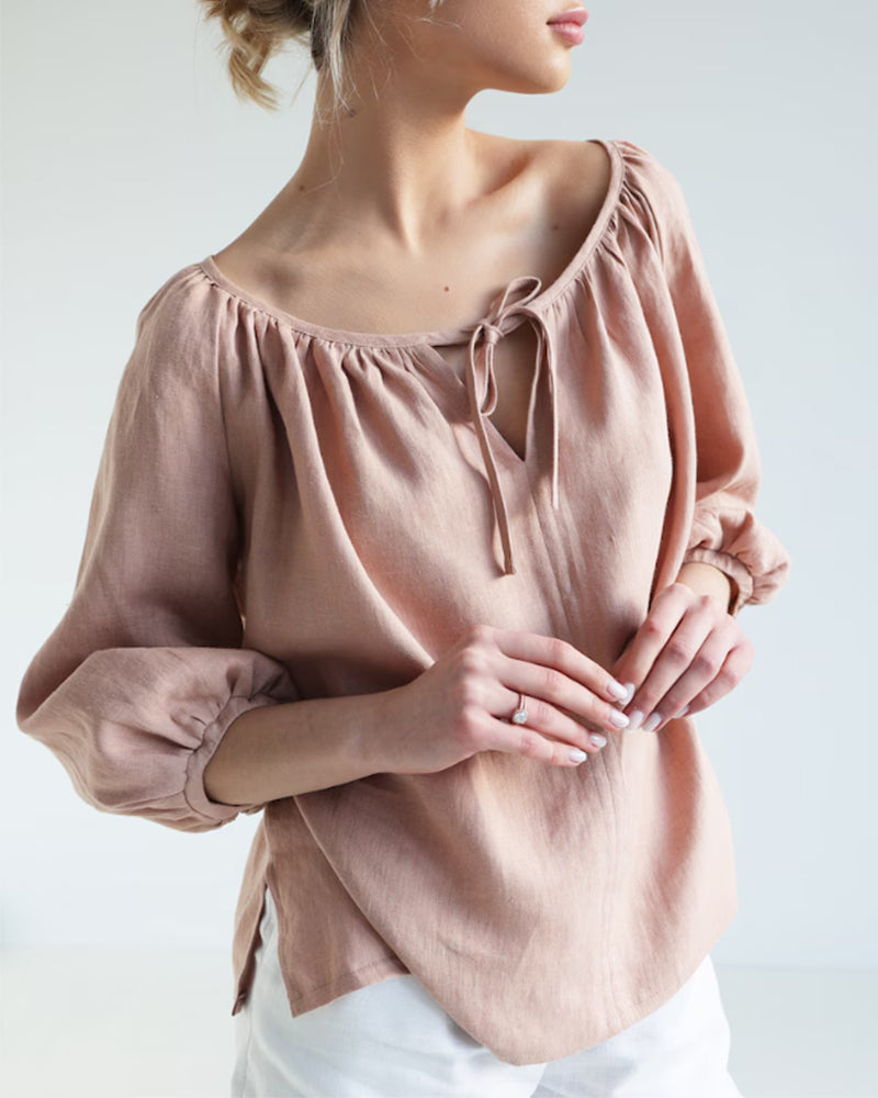 Solid Color Round Neck Tie Top