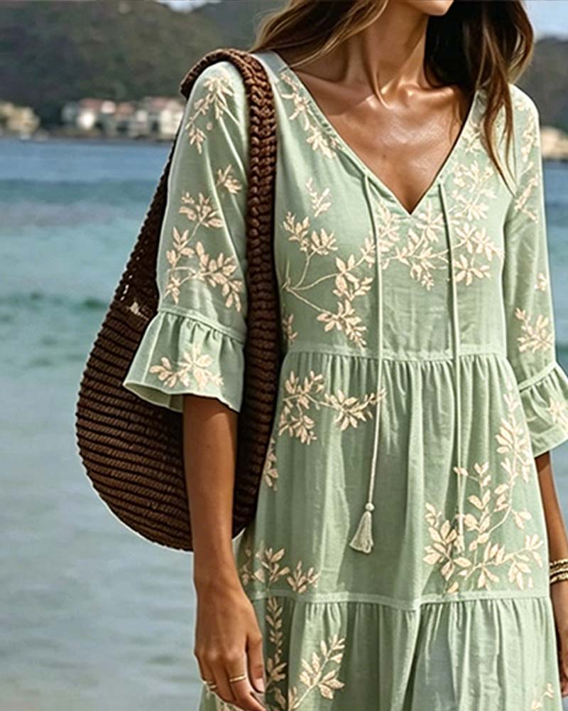 Ruffle V-Neck Tie Resort Dress