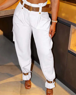 Solid color pocket casual cargo pants