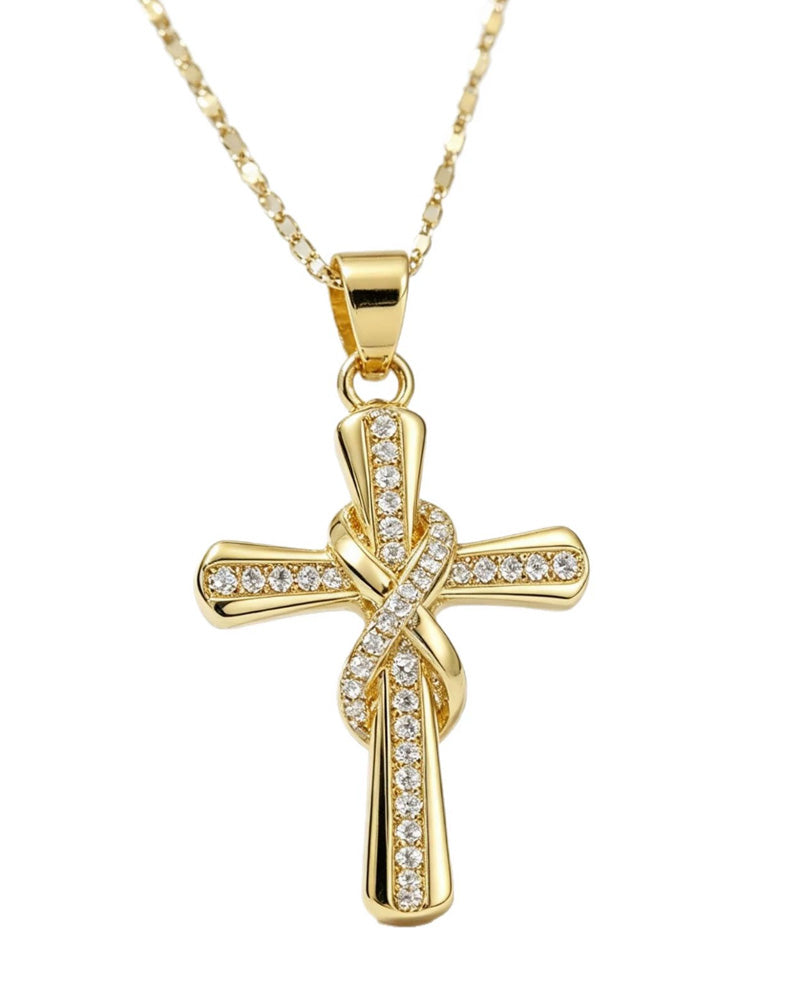 ✝️ Women's Necklace with Sparkling Cross Pendant – Elegant Twisted Design for Everyday & Special Occasions
