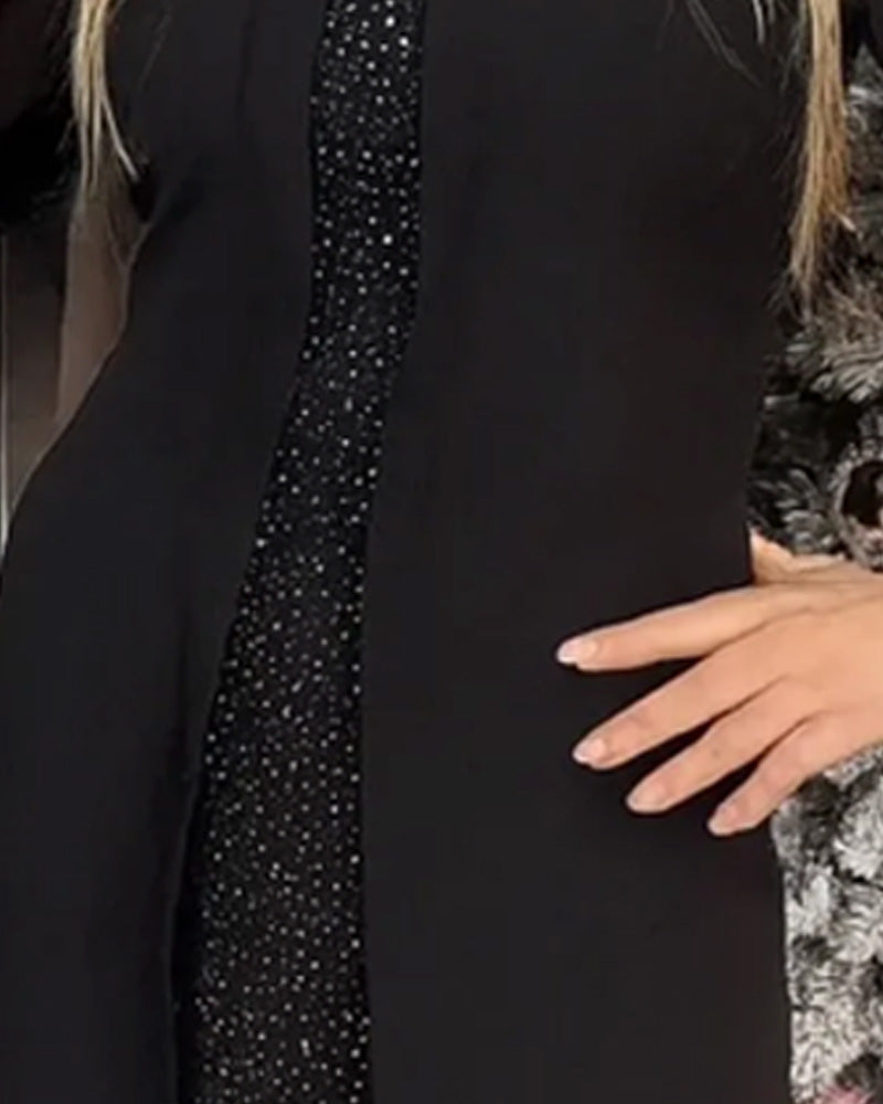 Faux Two-Piece Fashionable Round Neck Dress