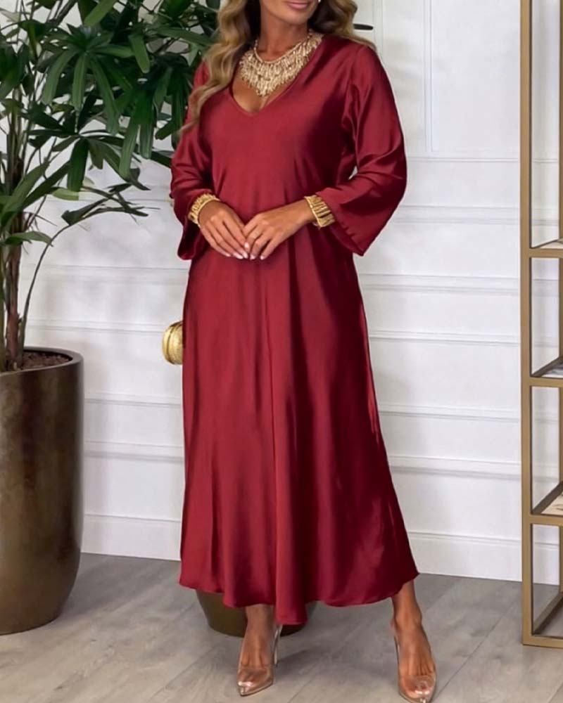 Long-Sleeved V-Neck Elegant Dress