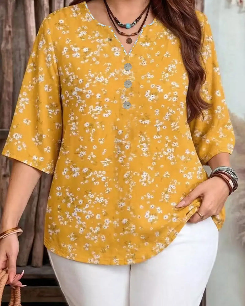 All-Over Print Casual Button Top