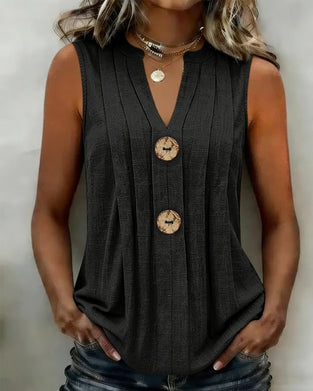 V-Neck Pleated Sleeveless Tank Top