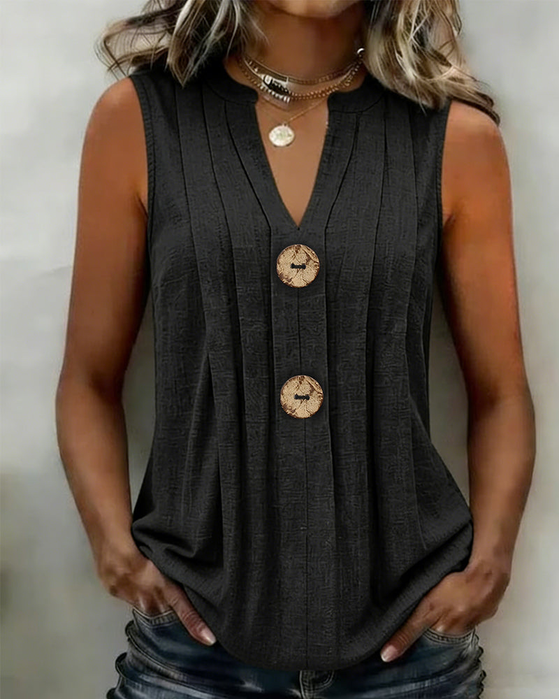 V-Neck Pleated Sleeveless Tank Top