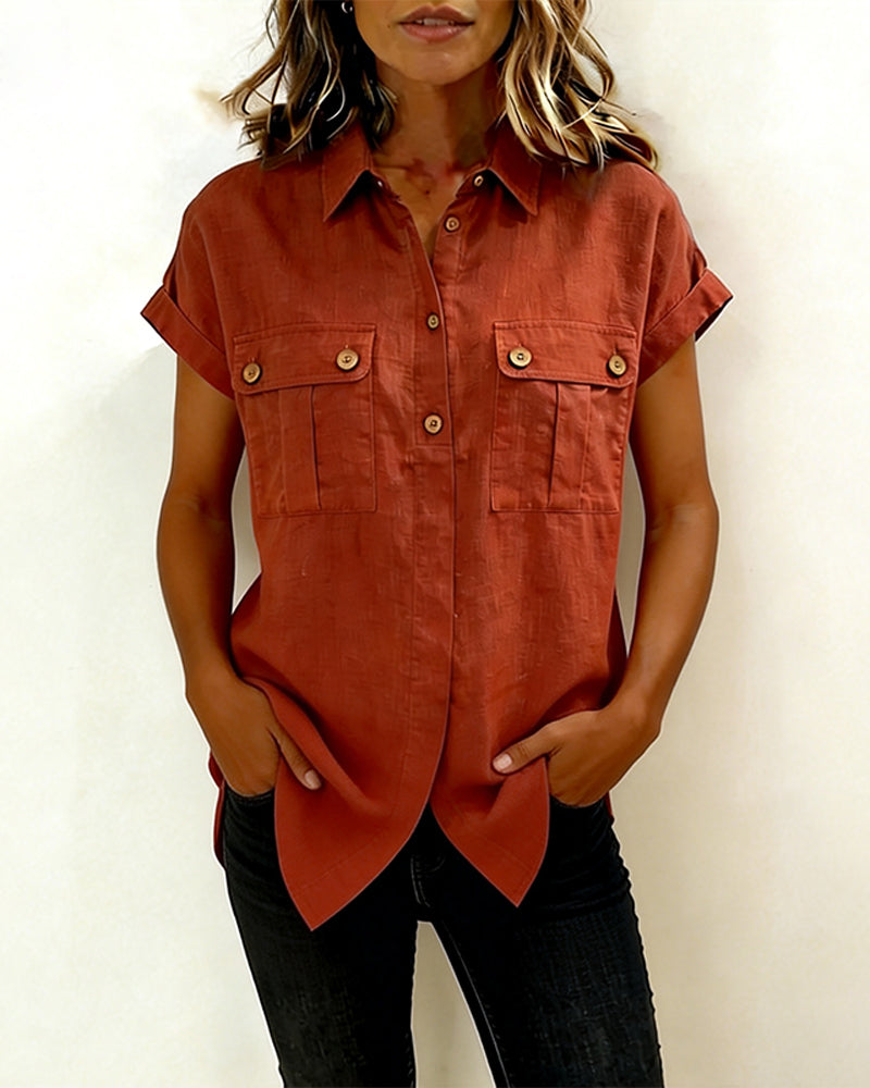 Pocket Cotton Linen Short Sleeve Shirt